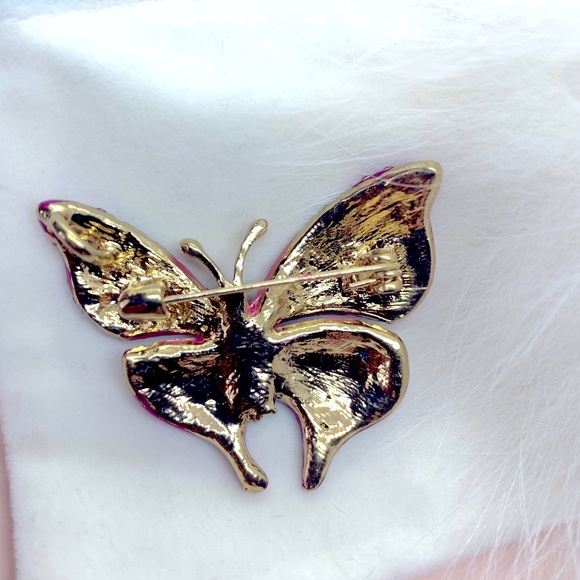 Pink Butterfly Rhinestone Brooch - Picture 2 of 3